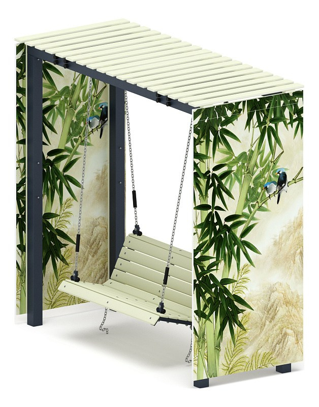 Пергола с качелями (Бамбук) - МФ 78.06.01-03.И1 /без поликарбоната/ Габариты (ШхДхВ): 1200x2840x2630 мм Зона безопасности, мм: 8200х3830