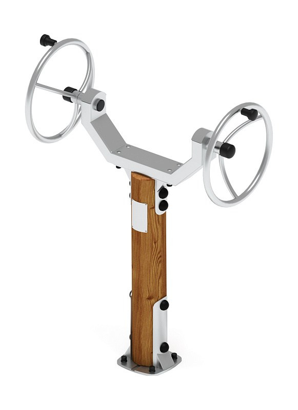 Тренажер рули (положение стоя) (лиственница темный) СТ 105-Л.И2.01 Габариты (ШхДхВ): 1230х500х1480 Зона безопасности, мм: 3460х2000 Оборудование предназначено для подростков в возрасте от 14 лет и взрослых, весом не более 100 кг.