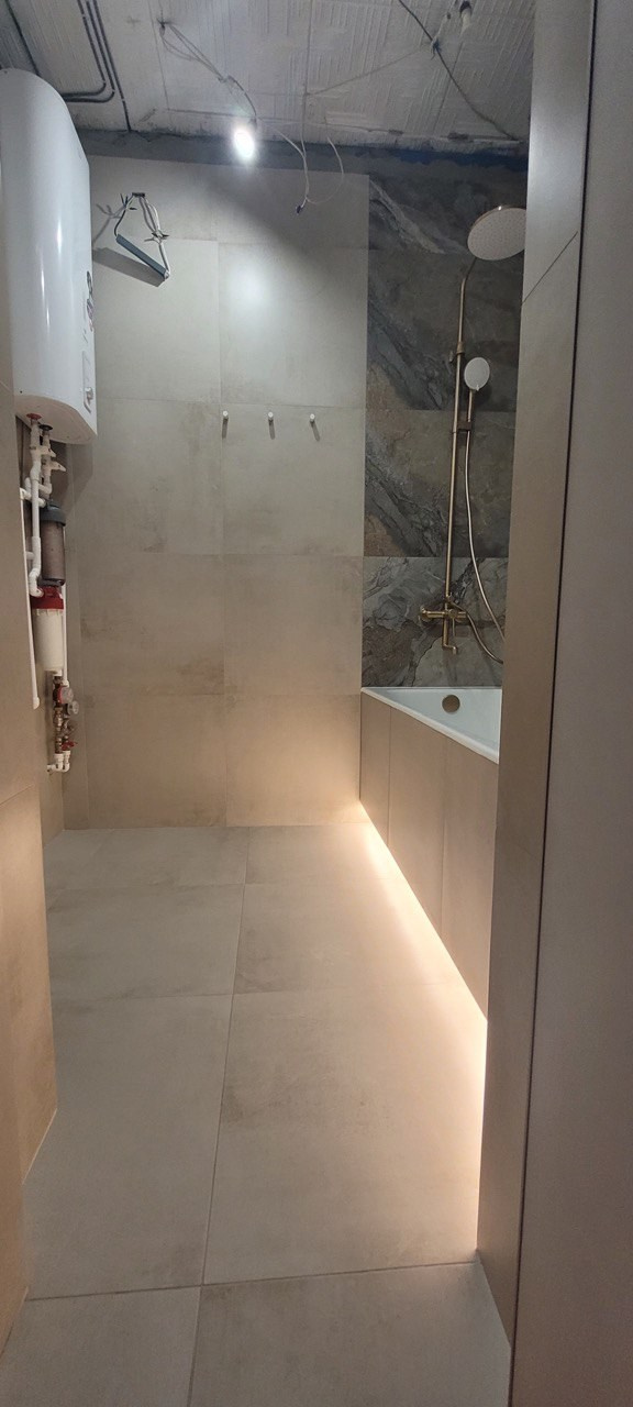 Ванная комната (ул. Фучика д. 78). Ремонт санузла, туалета, ванной под ключ в Казани. Укладка плитки