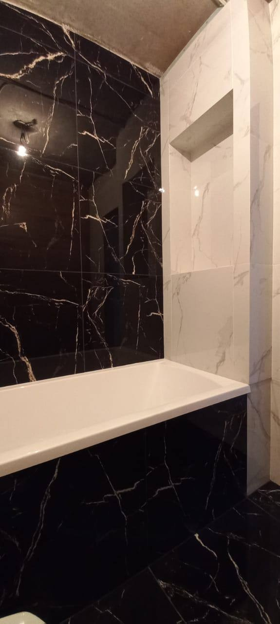 Ванная комната (с. Усады ул. Счастливая д. 13). Ремонт санузла, туалета, ванной под ключ в Казани. Укладка плитки