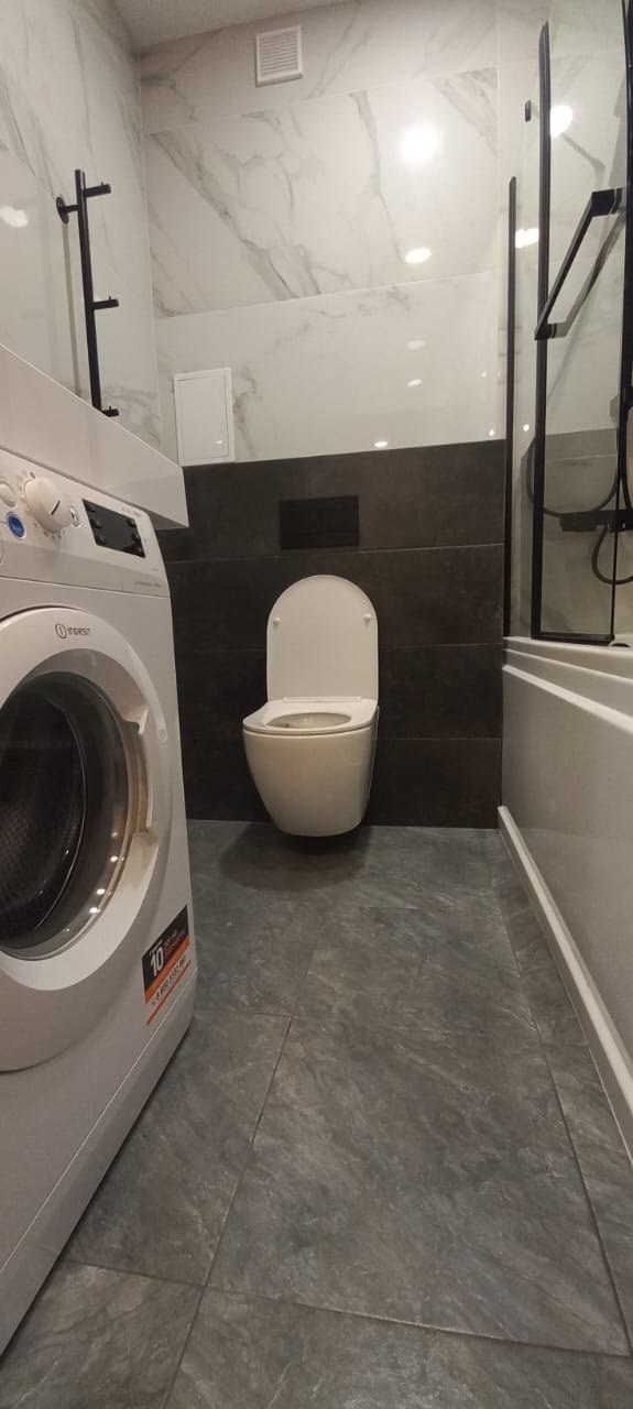 Ванная комната (ул. Аметьевская Магистраль д. 16к2). Ремонт санузла, туалета, ванной под ключ в Казани. Укладка плитки