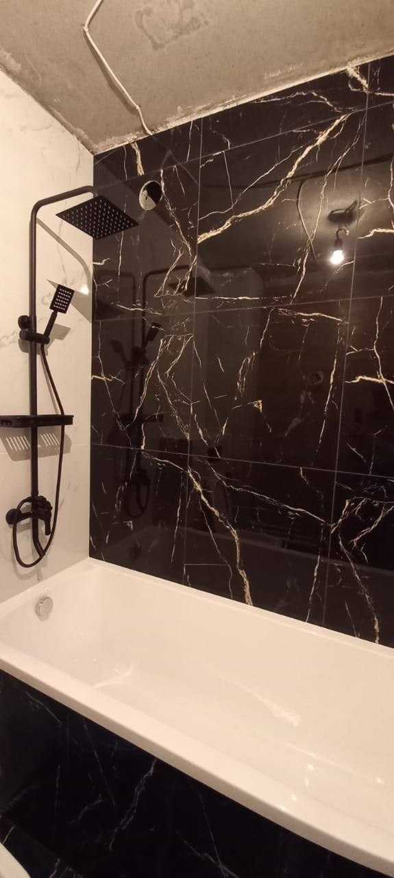 Ванная комната (с. Усады ул. Счастливая д. 13). Ремонт санузла, туалета, ванной под ключ в Казани. Укладка плитки