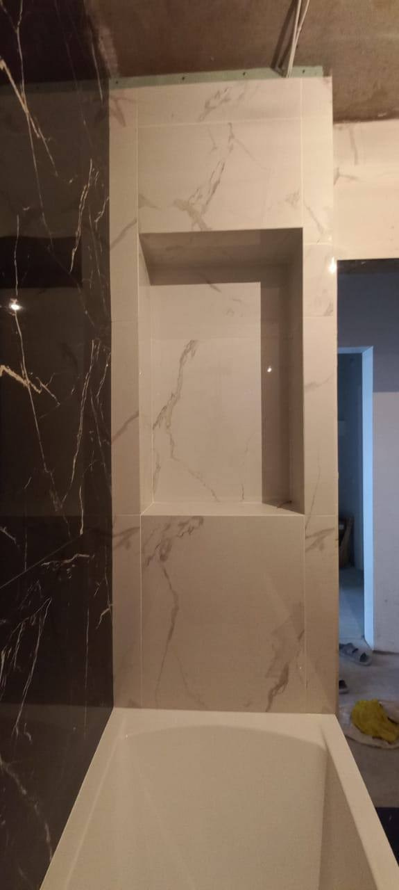 Ванная комната (с. Усады ул. Счастливая д. 13). Ремонт санузла, туалета, ванной под ключ в Казани. Укладка плитки