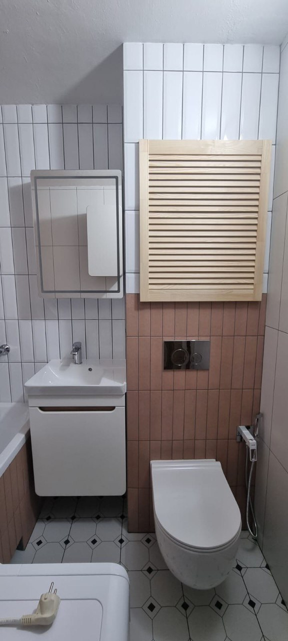 Ванная комната (ул. Минская д. 28). Ремонт санузла, туалета, ванной под ключ в Казани. Укладка плитки