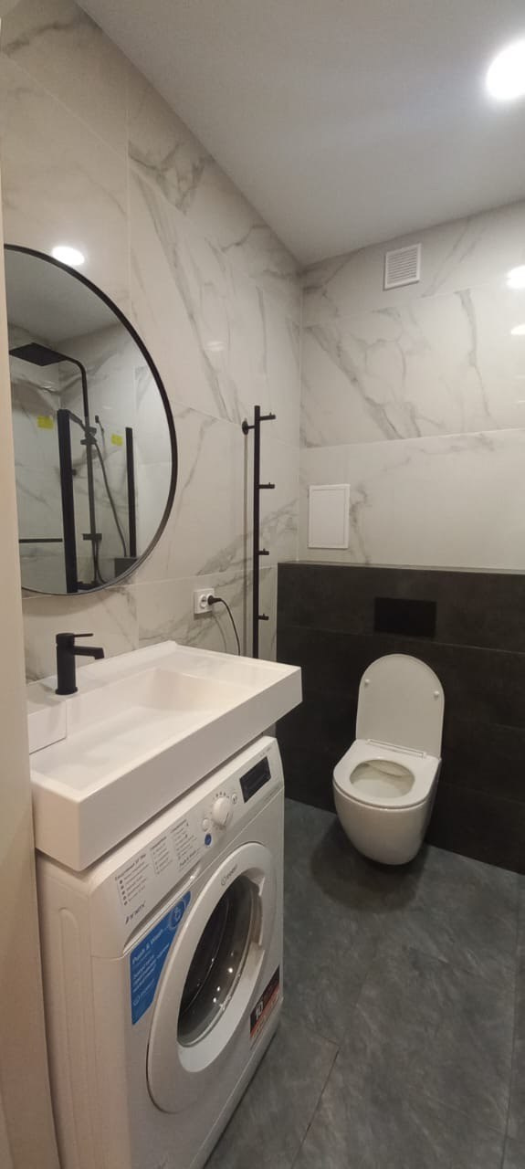 Ванная комната (ул. Аметьевская Магистраль д. 16к2). Ремонт санузла, туалета, ванной под ключ в Казани. Укладка плитки