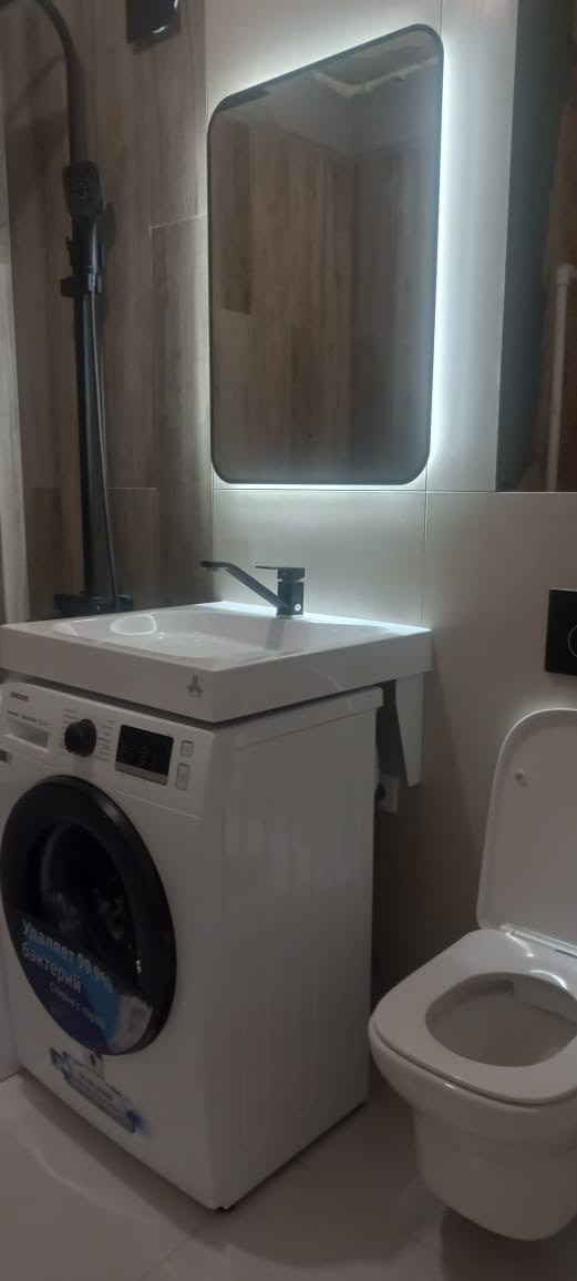 Ванная комната (ул. Театральная д. 13). Ремонт санузла, туалета, ванной под ключ в Казани. Укладка плитки