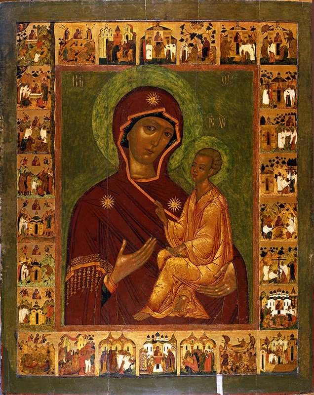 Богоматерь Одигитрия Тихвинская с легендой. 1560г. Новгород