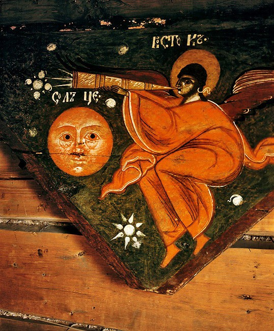 "Небо" в часовне Успения в дер. Васильево. Угловая доска, фрагмент "Восток. Солнце"