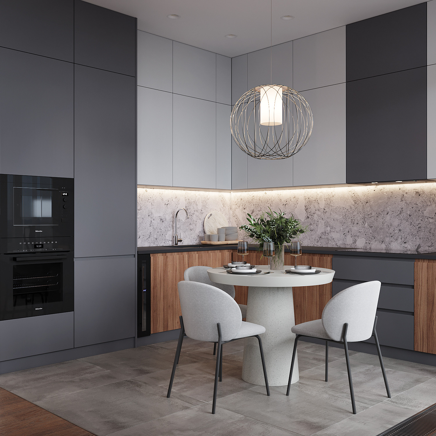 Кухня с серыми фасадами