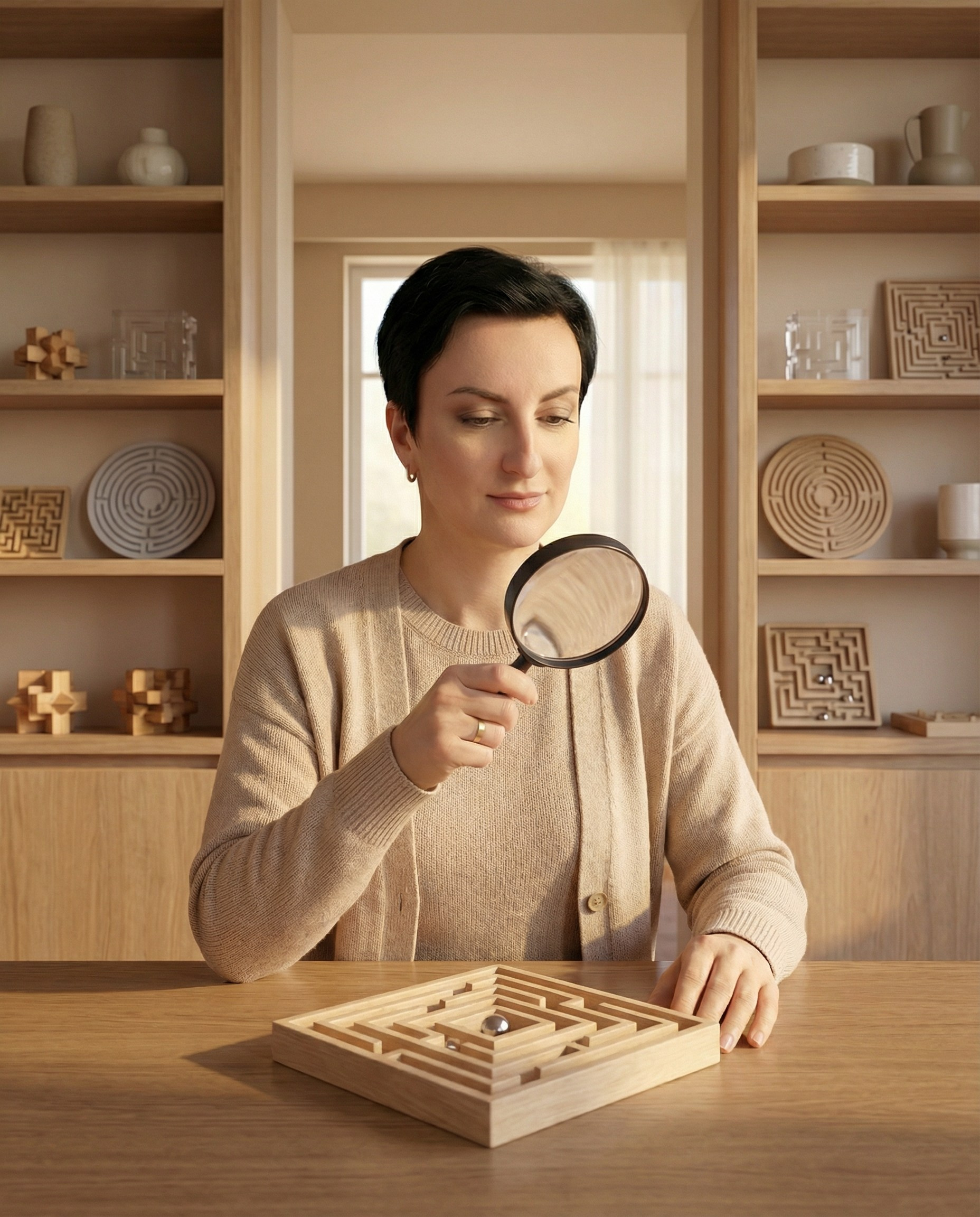 AI-изображение врача-эксперта с лупой за столом — стилизованный визуал для личного бренда, блога и экспертных материалов