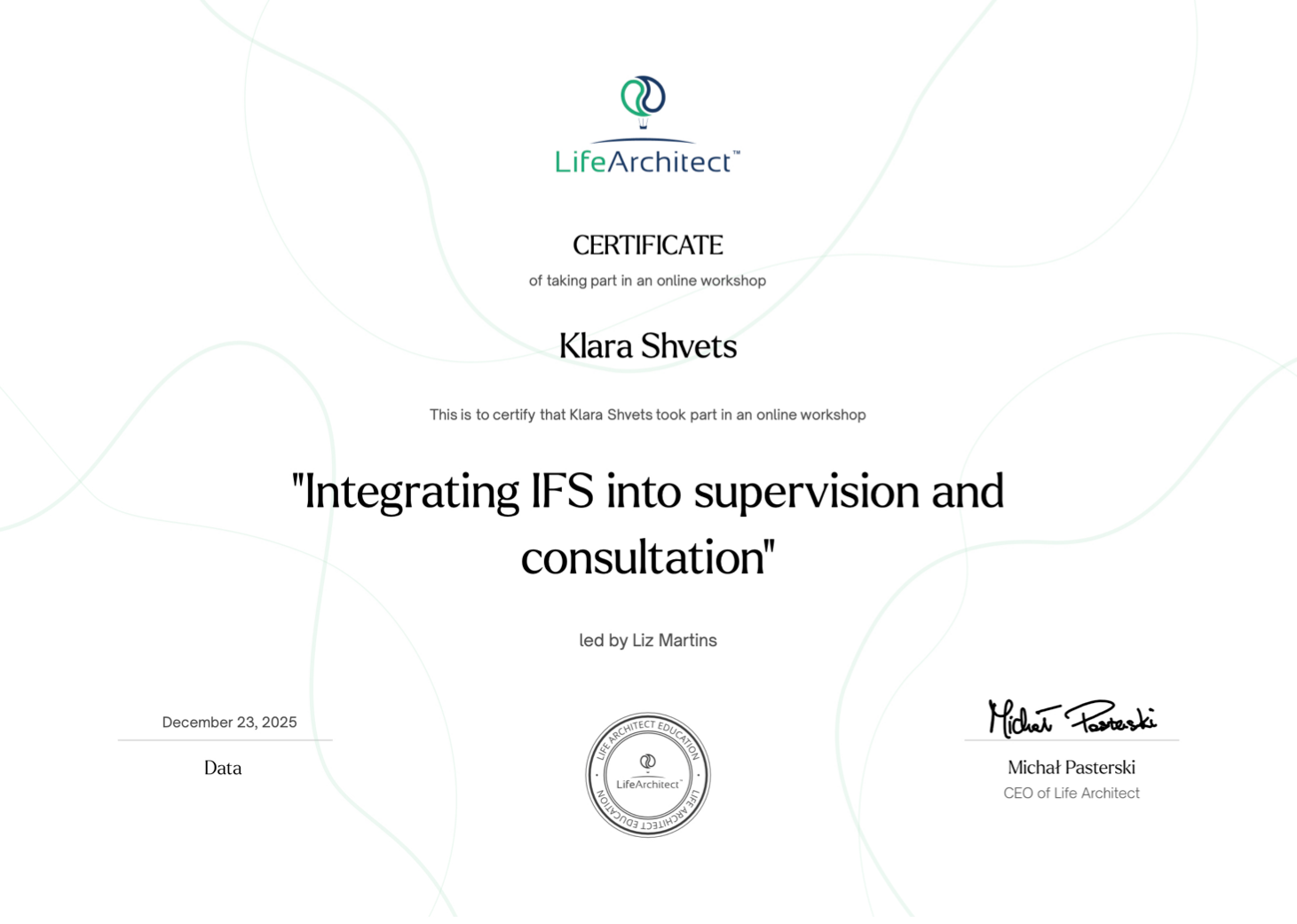 Клара Швец — сертифицированный IFS-терапевт, супервизор. Психотерапия, супервизия, обучение IFS