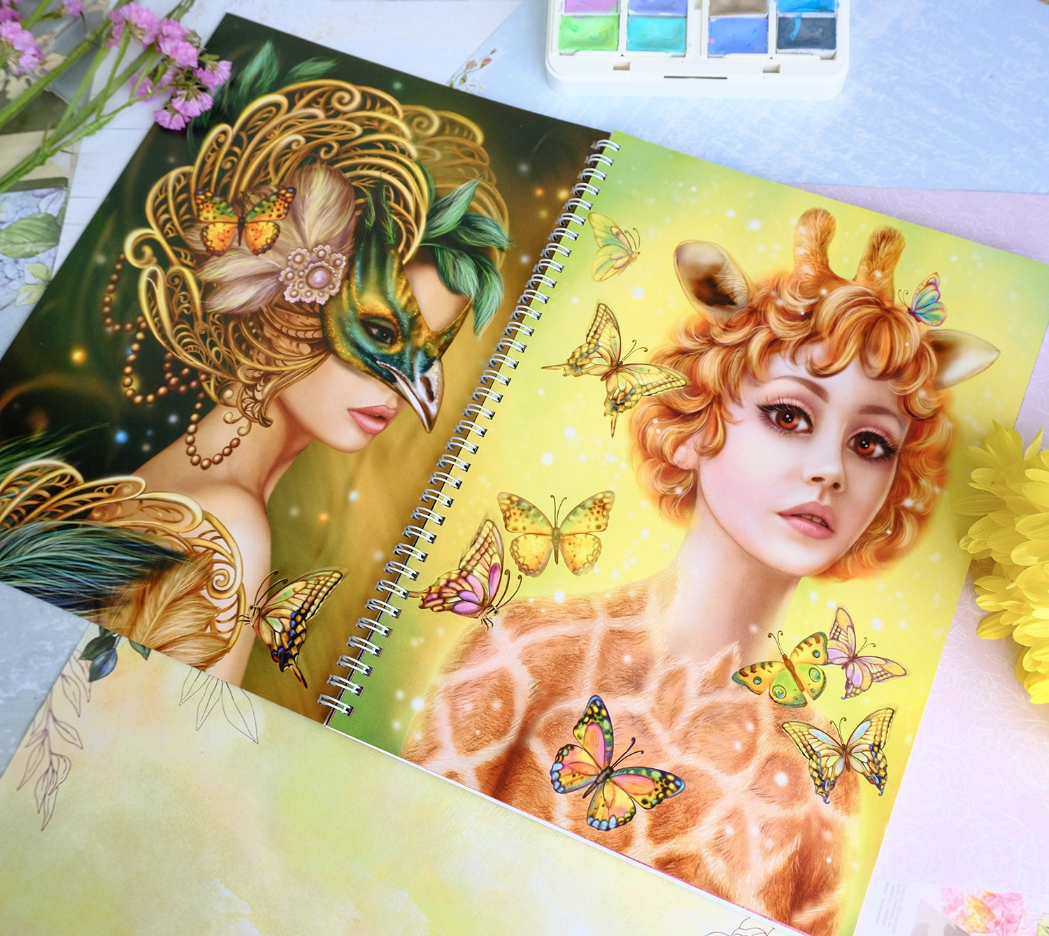 Альбом — раскраска авторская. Ladies of Nature. Grayscale. Раскраски Алёны Лазаревой