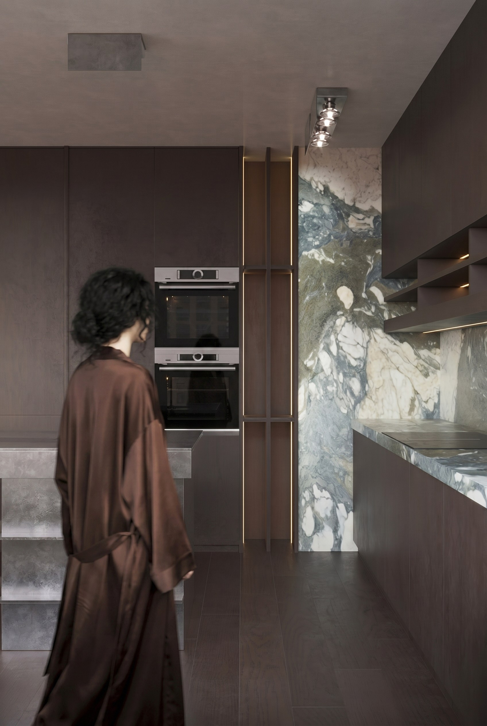 ПРОЕКТ • ЖК «ОСТРОВ» Квартира 119 м² 3D визуализация интерьера Гостиная / Living Room. Ксения. 3D‑визуализатор