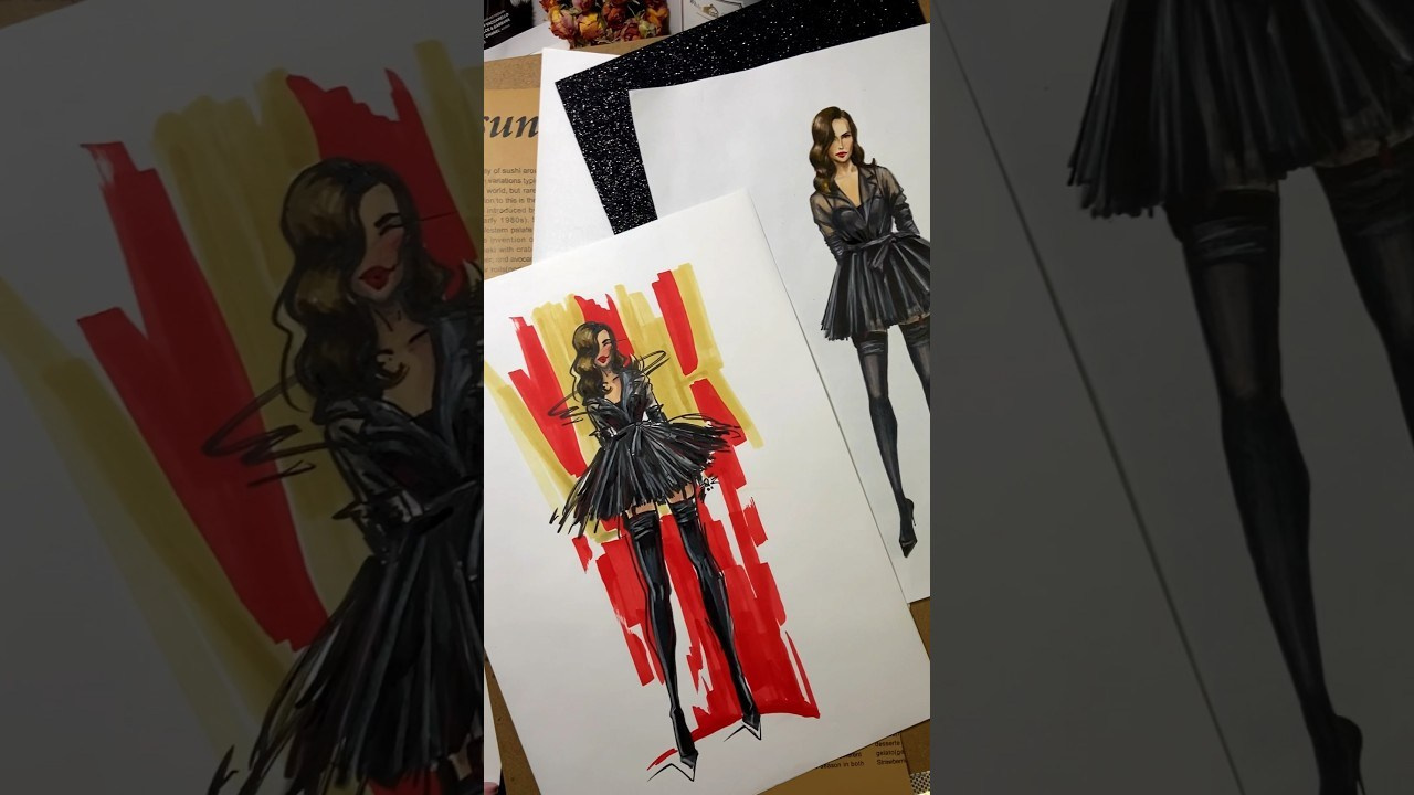 Модный fashion-скетч модели Ирины Шейк в образе с афтерпати Оскар. Eventiss art agency| Художники и арт-услуги на мероприятие Москва и МО