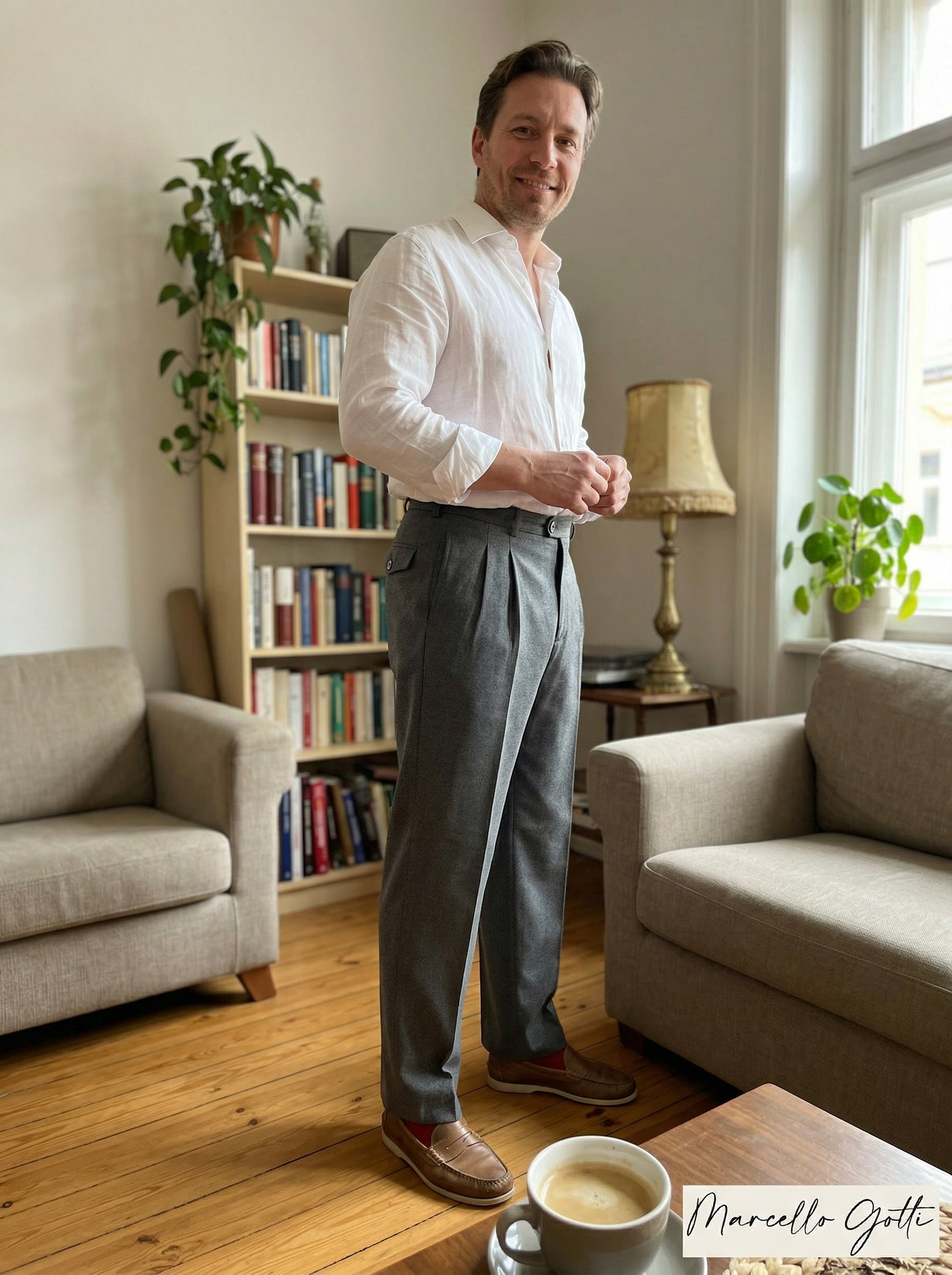 Генерация фото в интерьере для серых брюк 