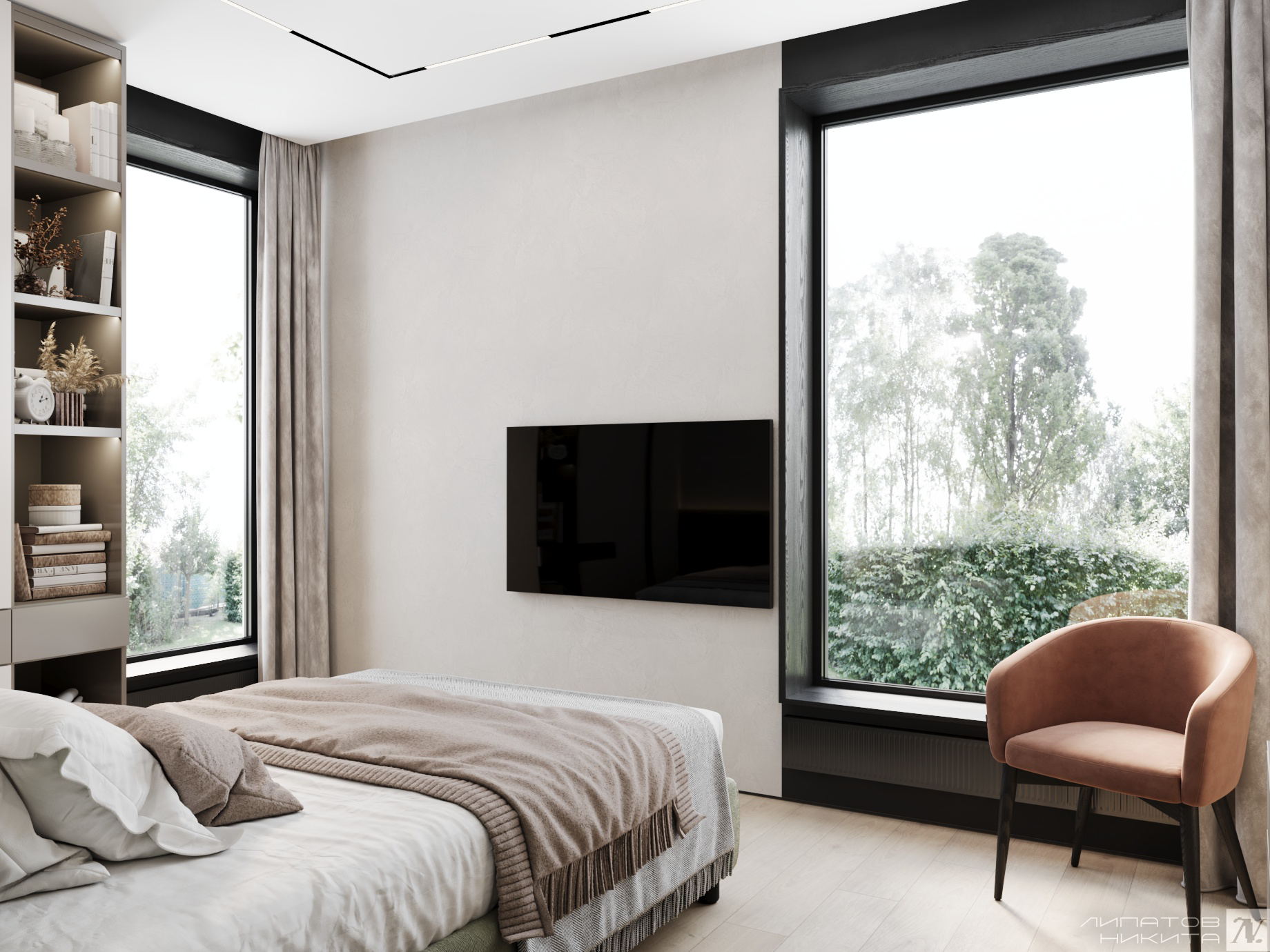 Проект коттеджа в стиле теплый минимализм. Дизайнер интерьера Липатов Никита. Москва