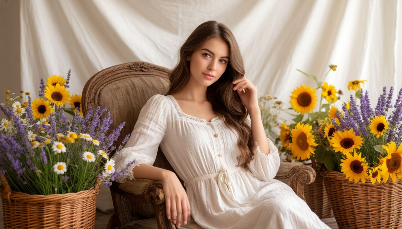 Стили фотосессий для девушек. Прованс. Потрет прекрасной девушки в кресле.