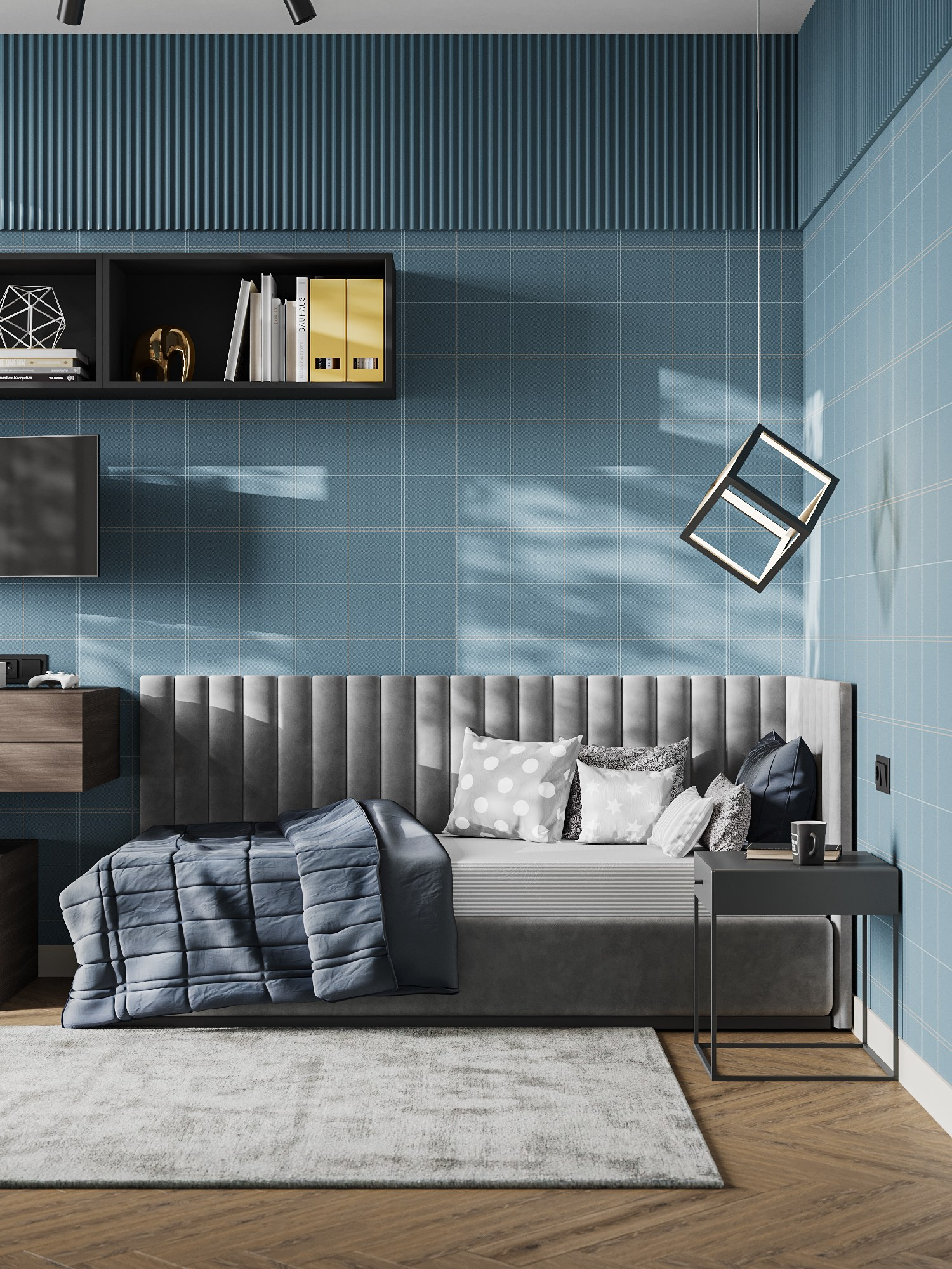 Визуализация детской с синими обоями