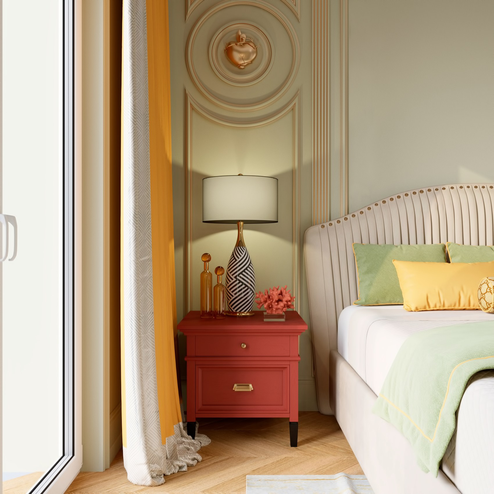 Спальня в зеленых оттенках