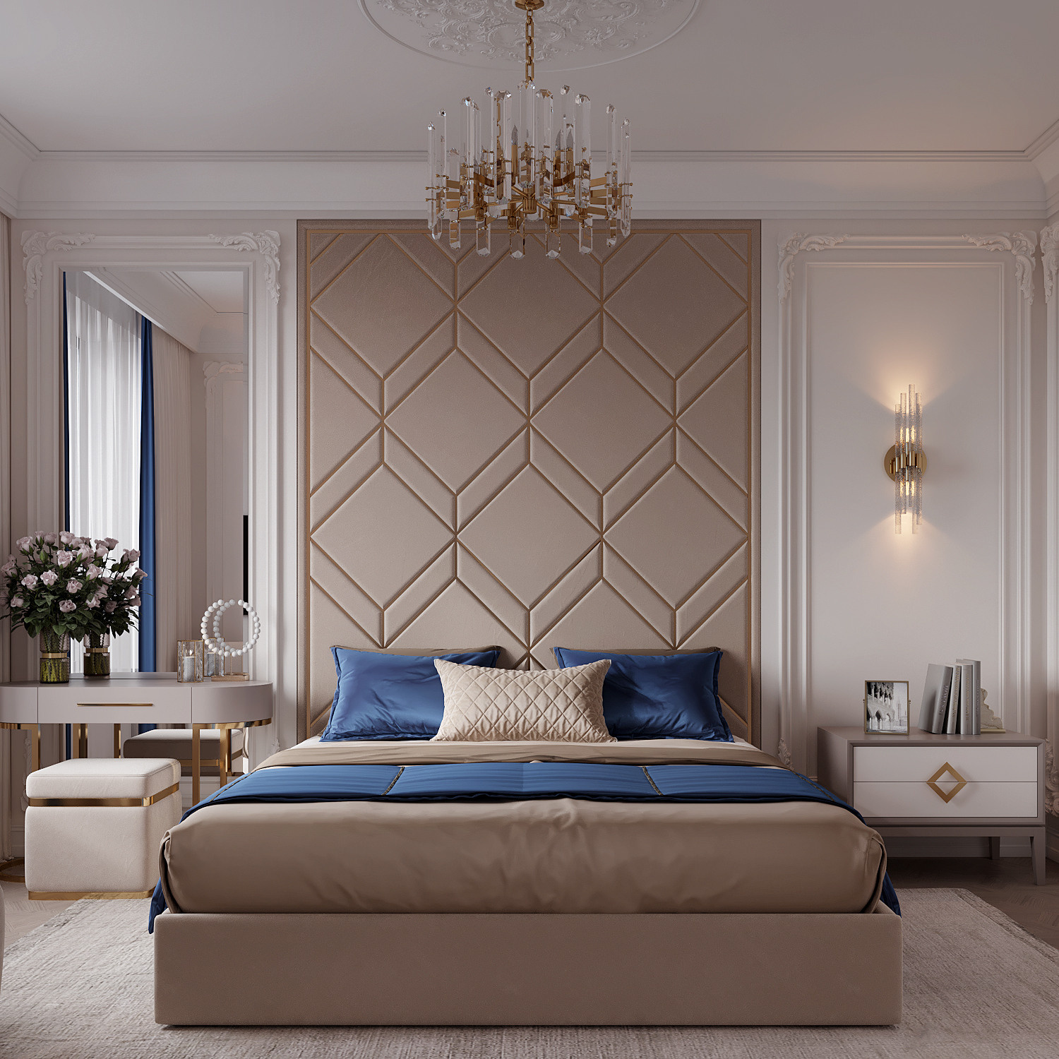 Мягкие панели в интерьере спальни