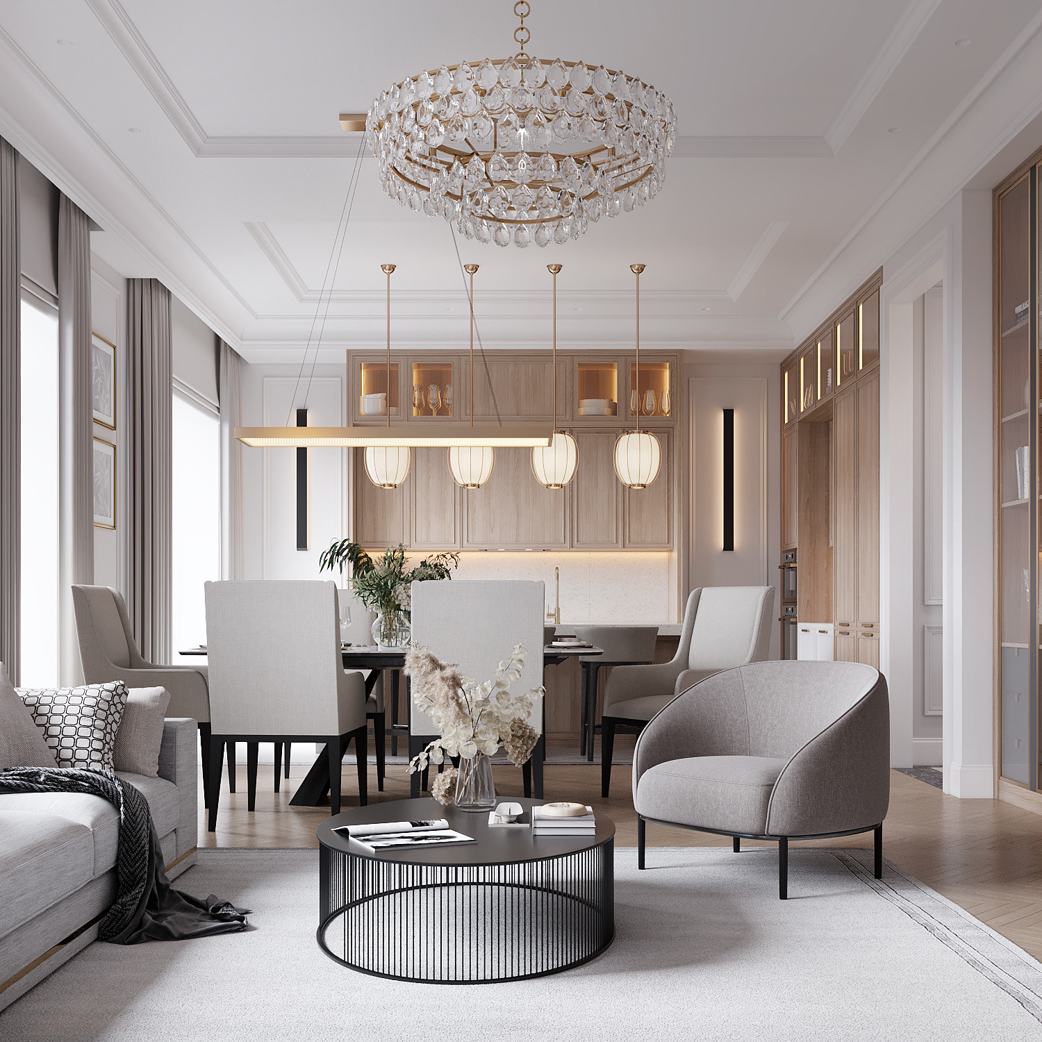 Кухня-гостиная в стиле неоклассики