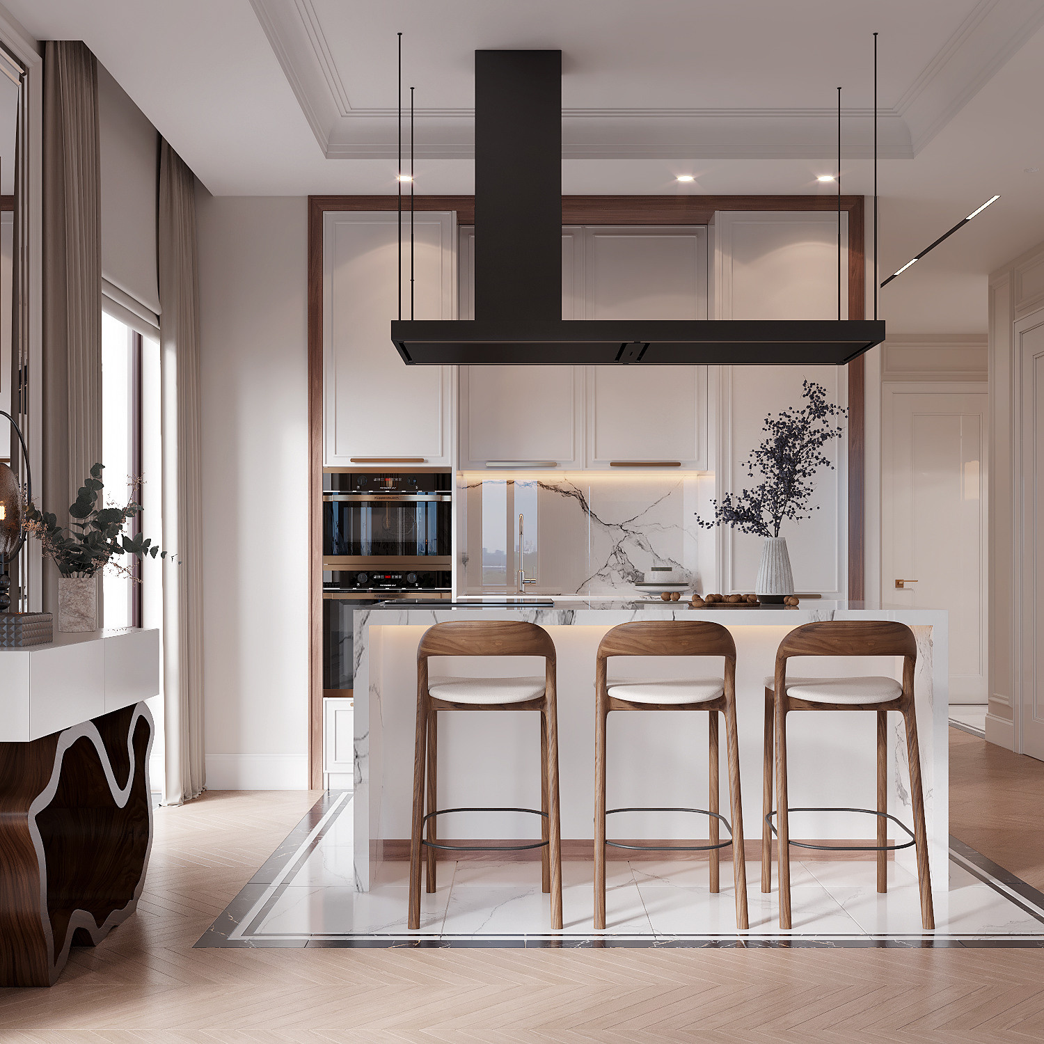 Современный интерьер кухни с островом