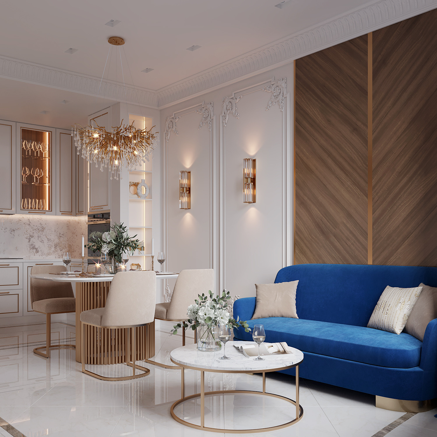 Синий диван в интерьере