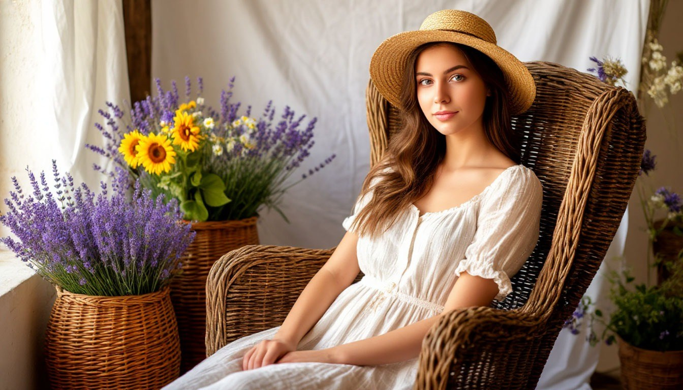 Стили фотосессий для девушек. Прованс. Потрет девушки в кресле.