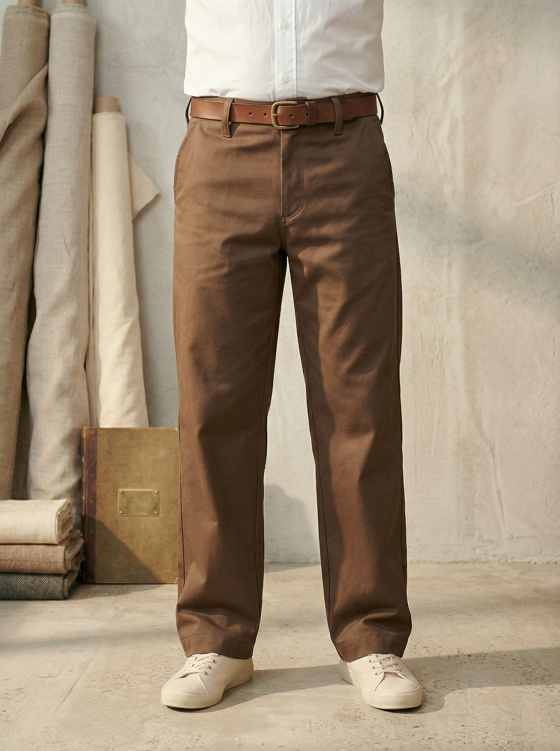 Генерация фото в интерьере для хлопковых коричневых брюк 
