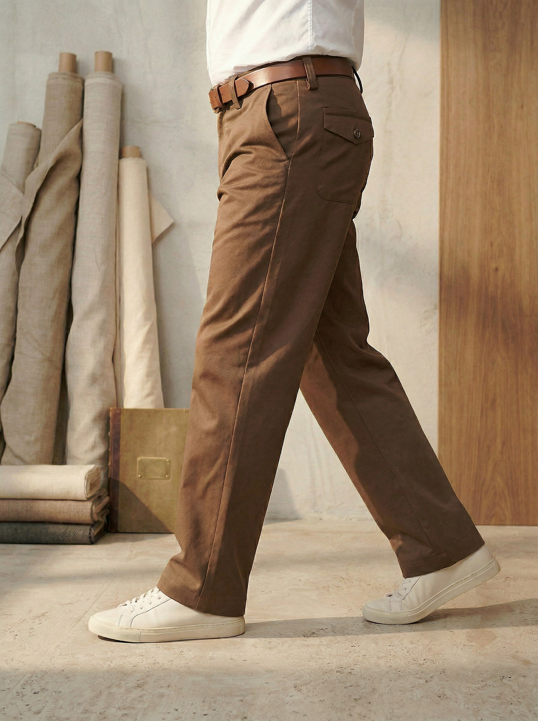 Генерация фото в интерьере для хлопковых коричневых брюк 