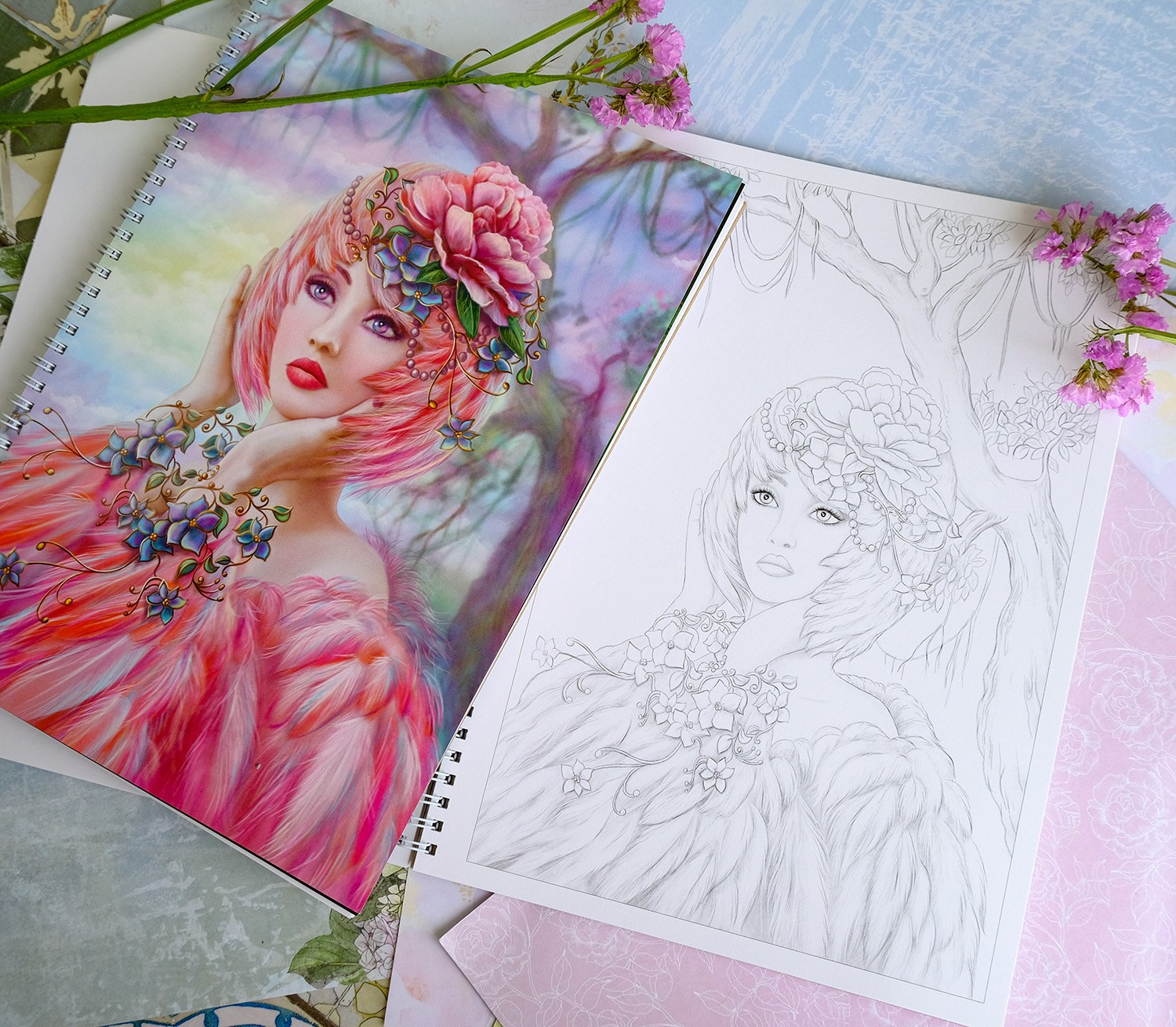 Альбом — раскраска авторская. Ladies of Nature. Grayscale. Раскраски Алёны Лазаревой