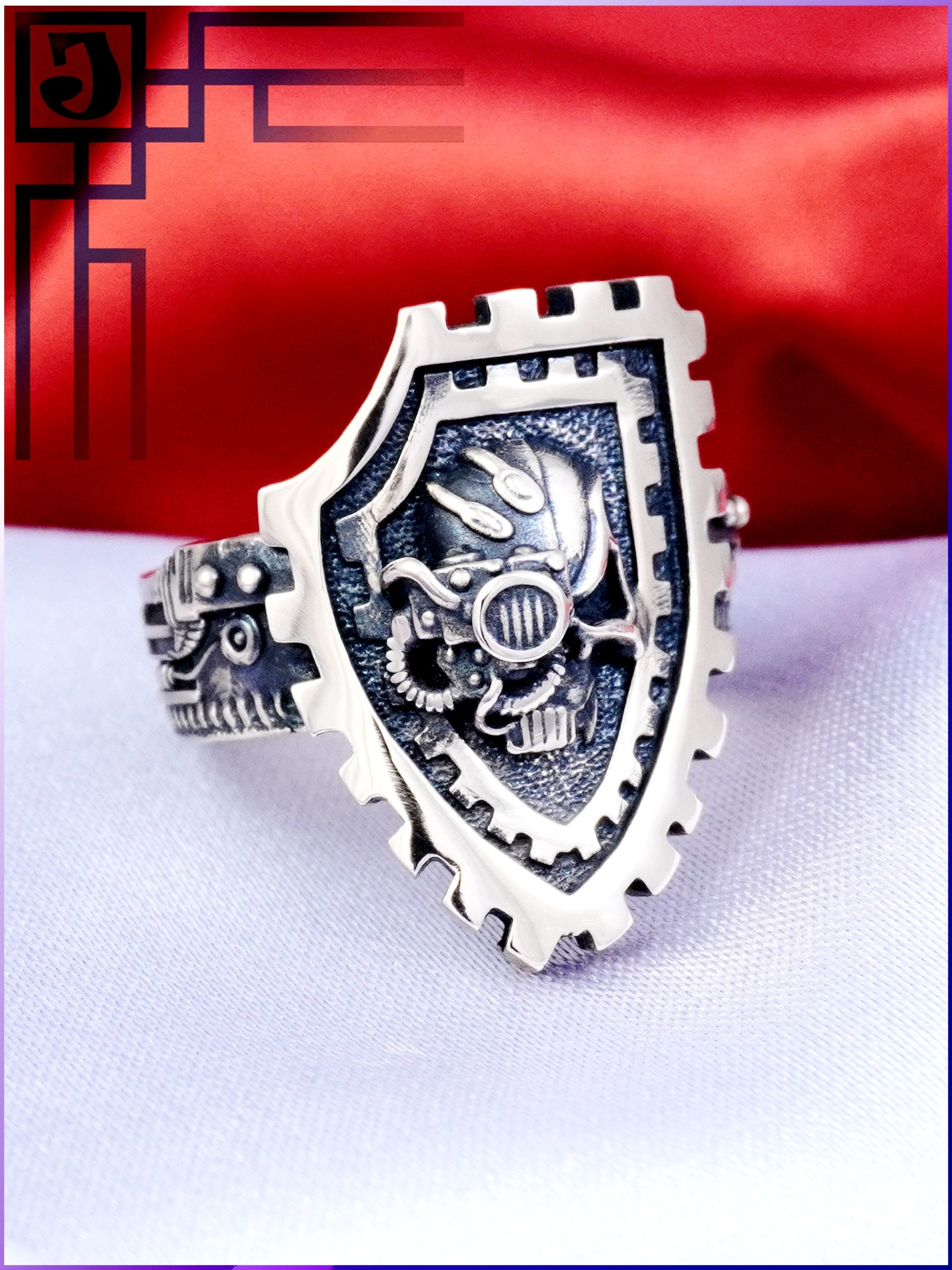 Серебряное кольцо Adeptus Mechanicus - Подарок для фаната Warhammer 40k