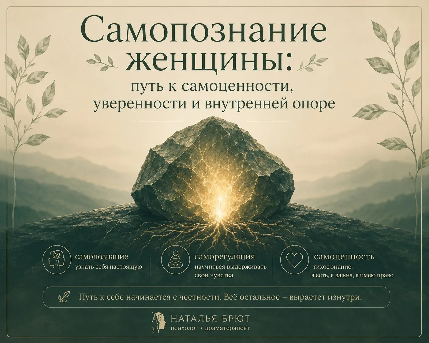 самопознание женщины, самоценность, внутренняя опора, как найти себя, как полюбить себя, уверенность в себе, самооценка женщины, женская психология, путь к себе, саморегуляция, женские сценарии, эмоциональная зрелость, как понять себя, психология для женщин, психолог Наталья Брют.