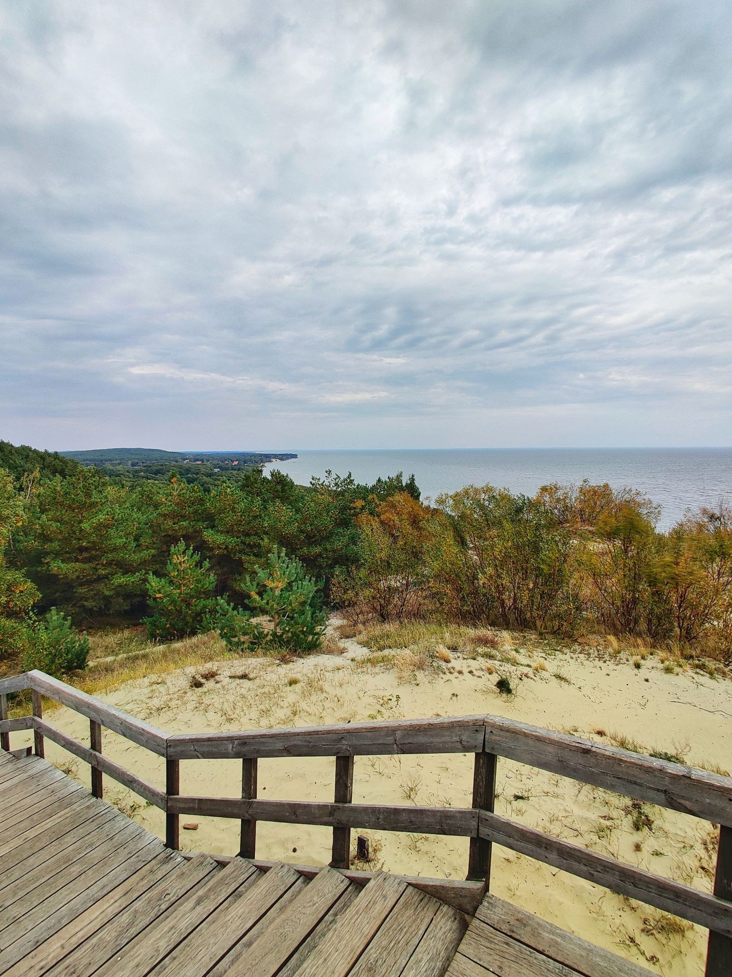 Деревянная лестница с видом на песчаные дюны и Балтийское море