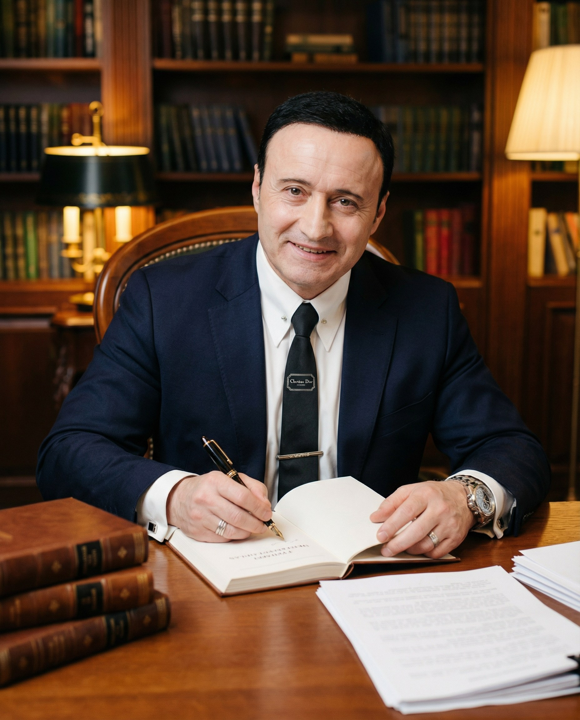 деловой ИИ портрет руководителя в кабинете за рабочим столом с документами — визуал для сайта, публикаций и соц сетей 