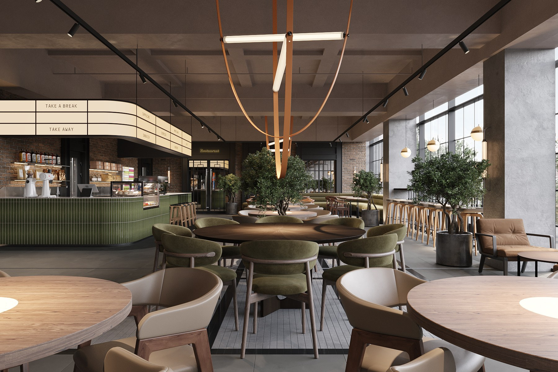 ФУДКОРТ КРК «ЗАРЯ» / кинотеатр, 300 м². Rezells Architects — студия дизайна жилых и коммерческих интерьеров