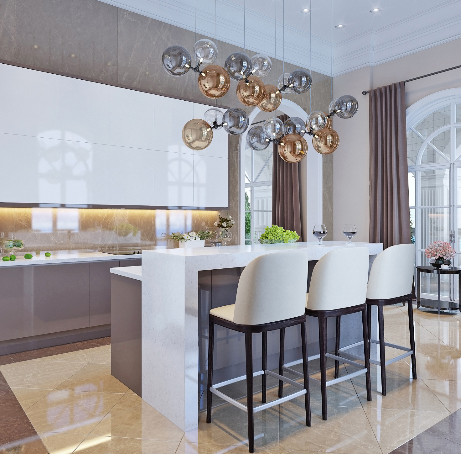 Кухня с высокими потолками