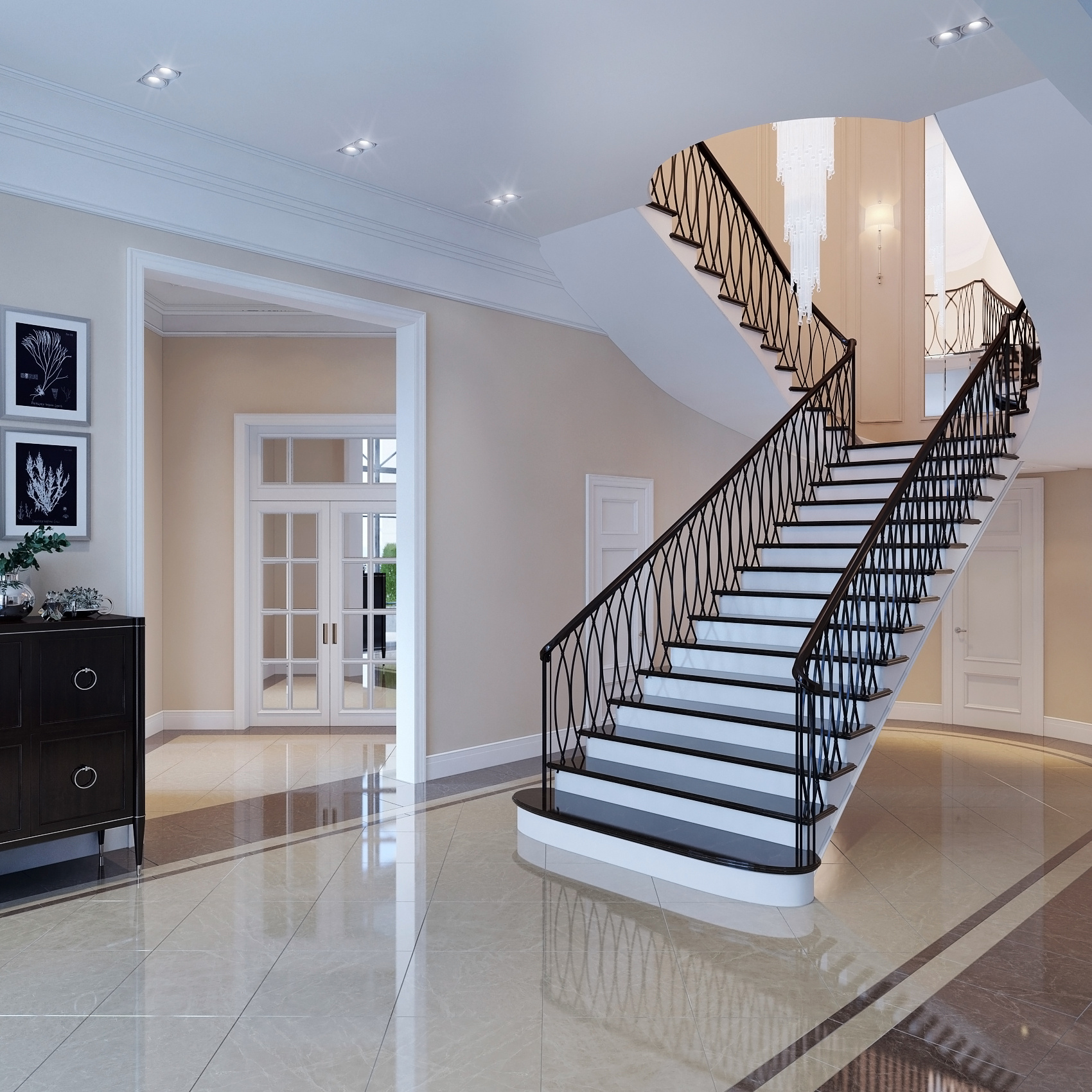 Лестница с коваными перилами