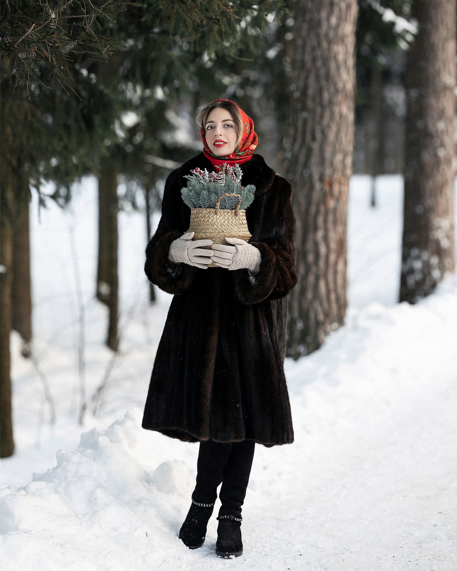 Зимняя сказка для русской красавицы. Женский и семейный фотограф в Москве Виктория