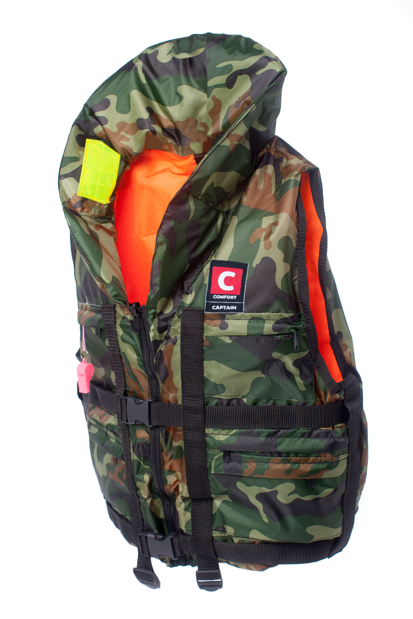 Спасательный жилет цвета хакки с ярко оранжевой подкладкой