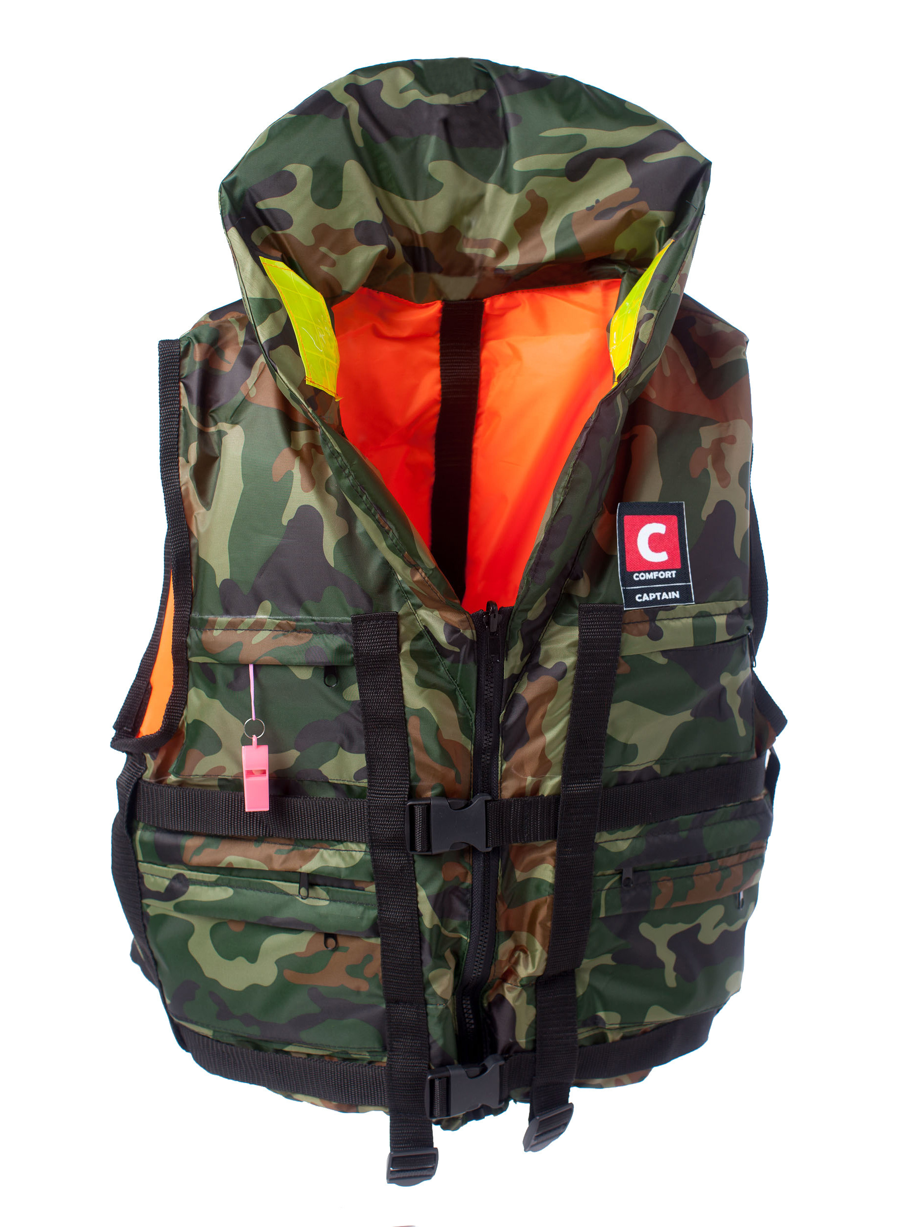 Спасательный жилет цвета хакки с ярко оранжевой подкладкой