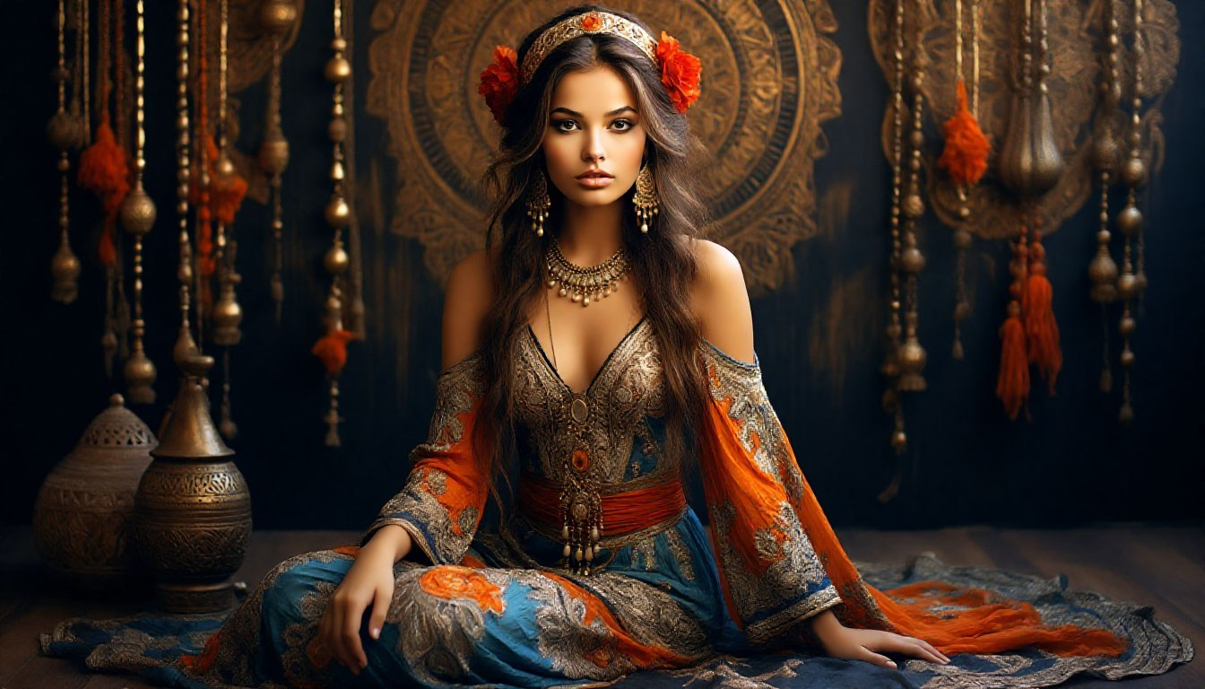 Стили фотосессий для девушек. Загадка Востока. Красивый портрет девушки.