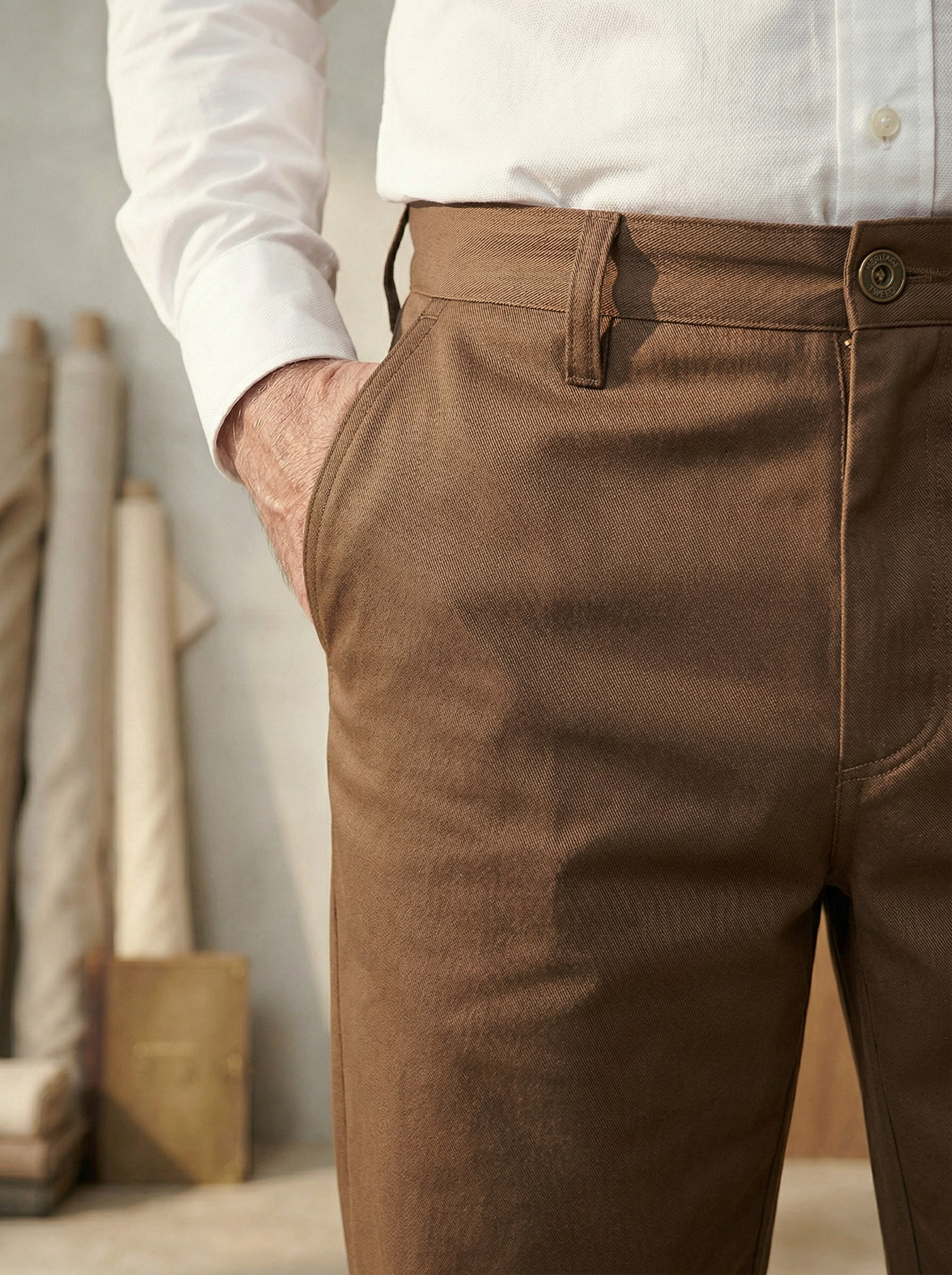 Генерация фото в интерьере для хлопковых коричневых брюк 