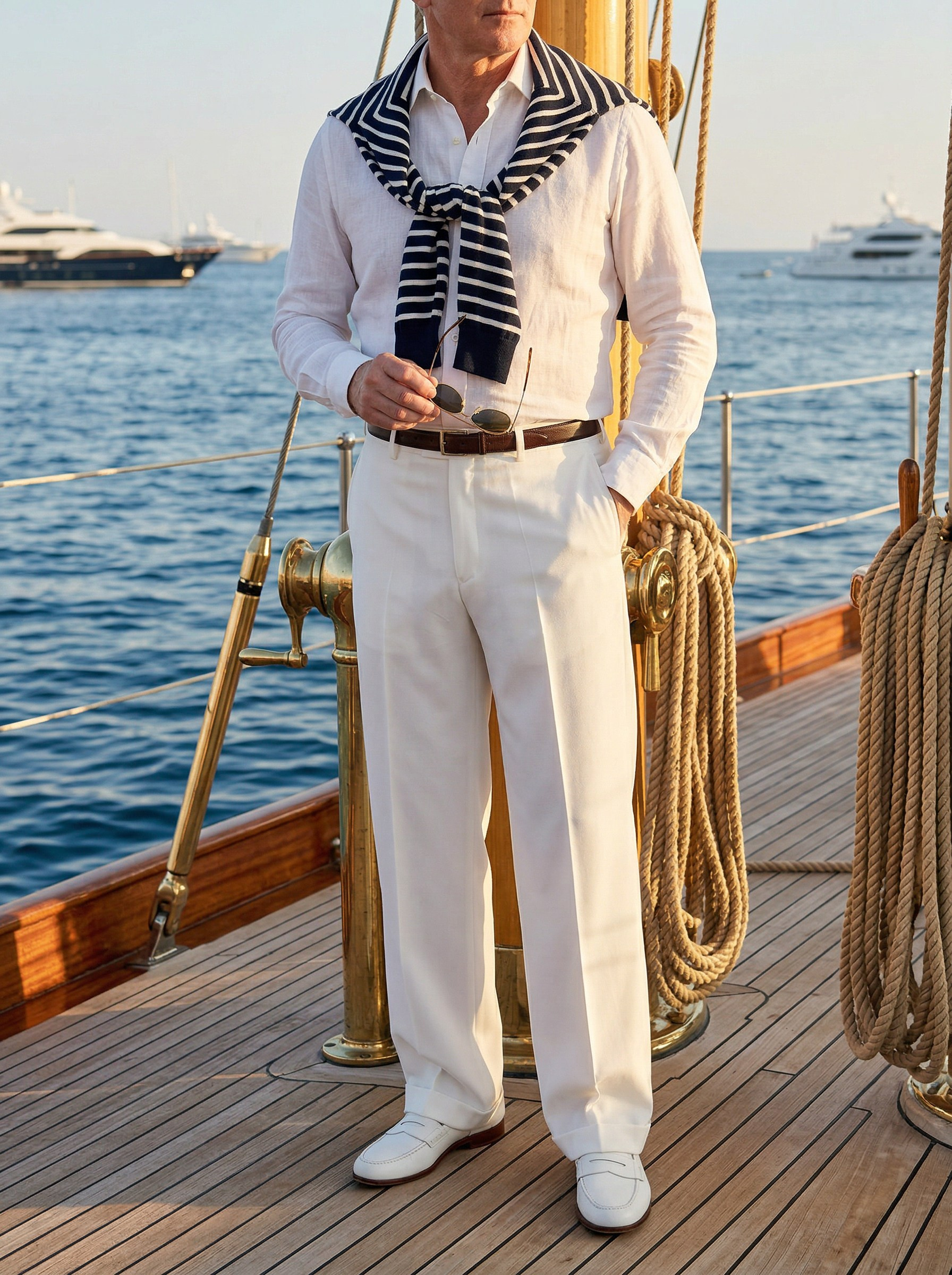 Генерация имиджевого контента для белых брюк стиль марин