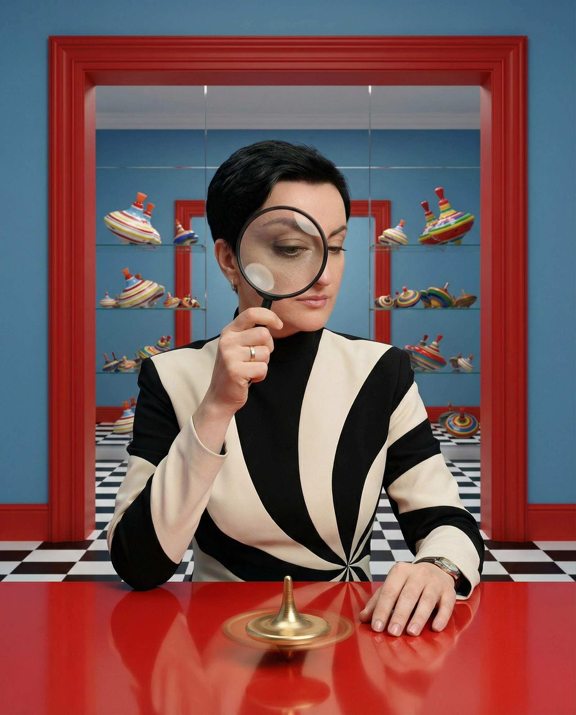 ИИ изображение психоневролога в стилизованном интерьере с лупой — креативный визуал для экспертного блога и рубрики «Разберём под лупой»