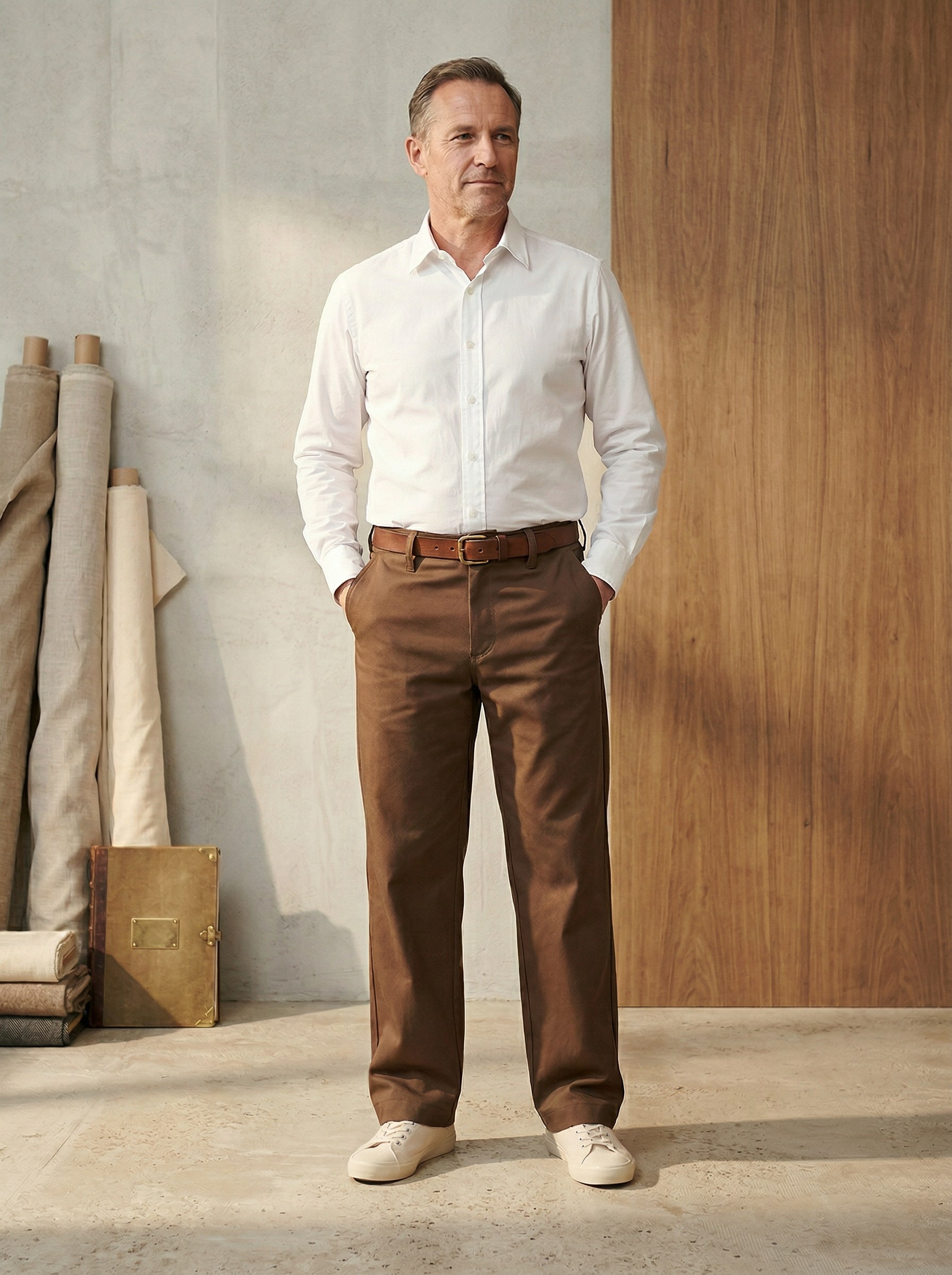 Генерация фото в интерьере для хлопковых коричневых брюк 