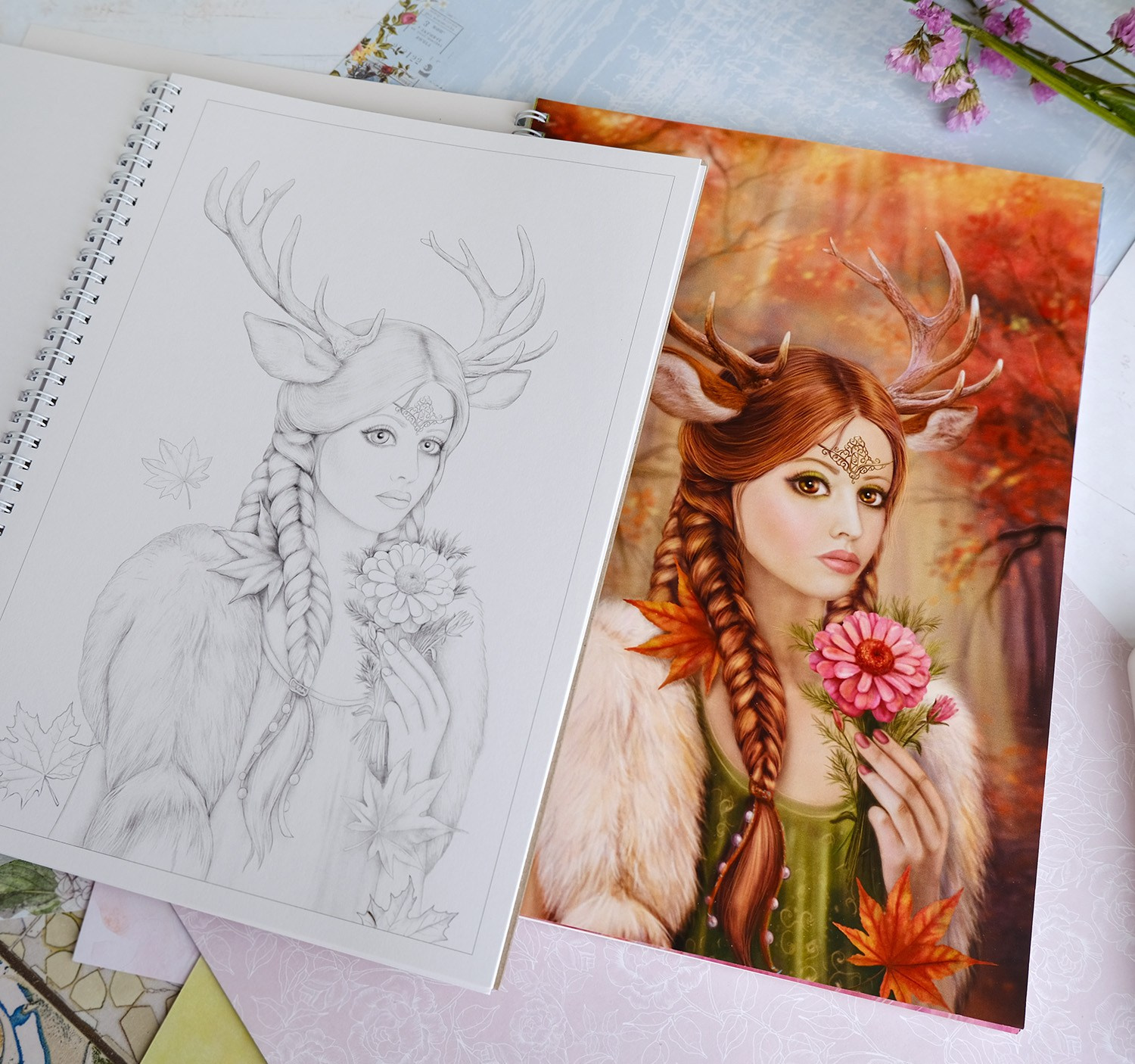 Альбом — раскраска авторская. Ladies of Nature. Grayscale. Раскраски Алёны Лазаревой