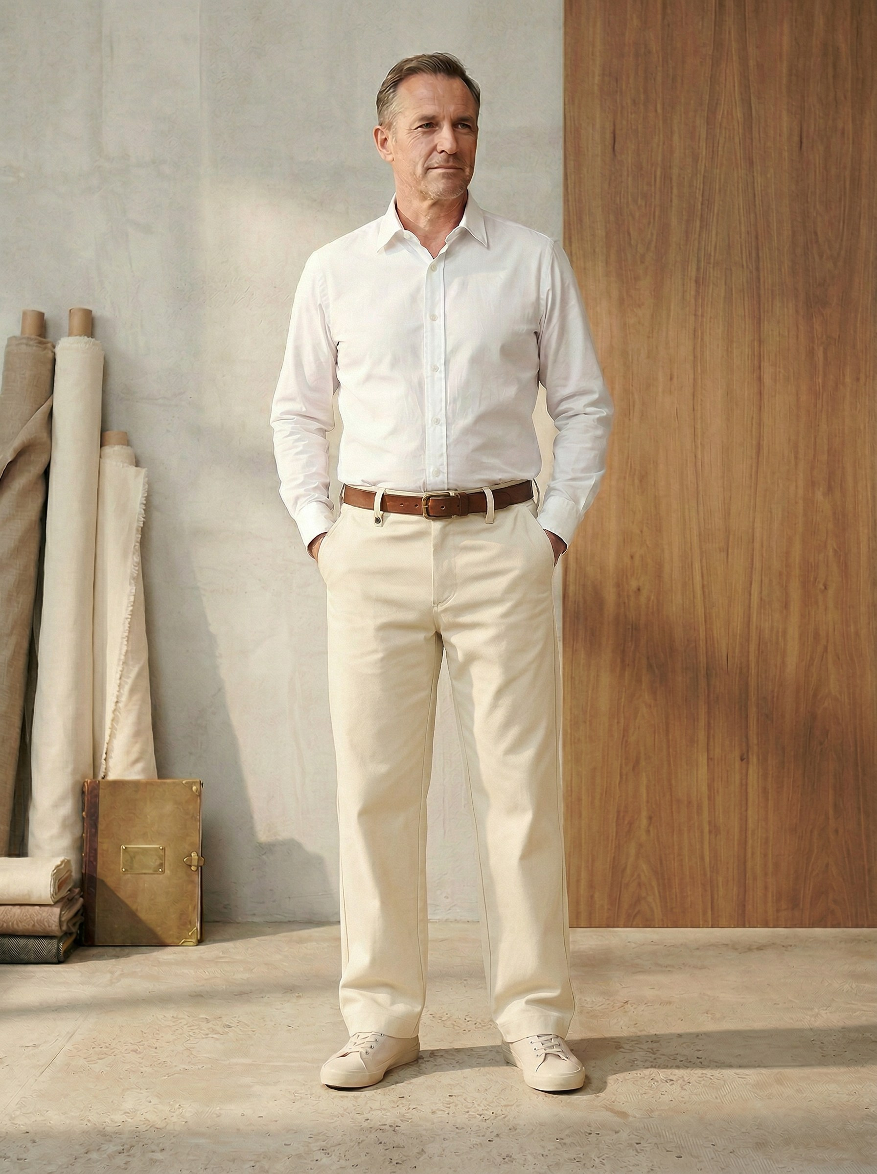 Генерация фото в интерьере для хлопковых коричневых брюк 