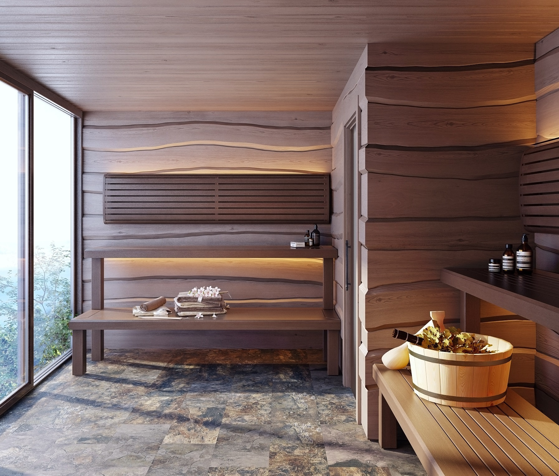 Баня с панорамным окном