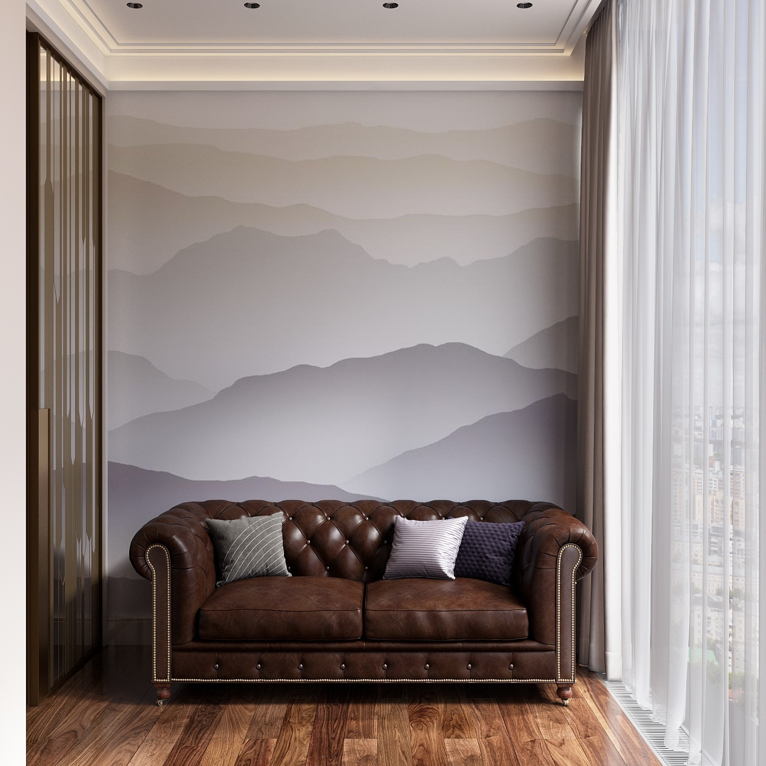 Обои с горами на стене